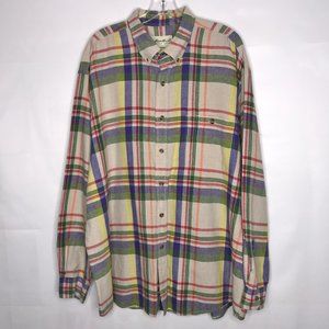 EDDIE BAUER Men’s Shirt sz XL Linen Blend Plaid Long Sleeve Button Down